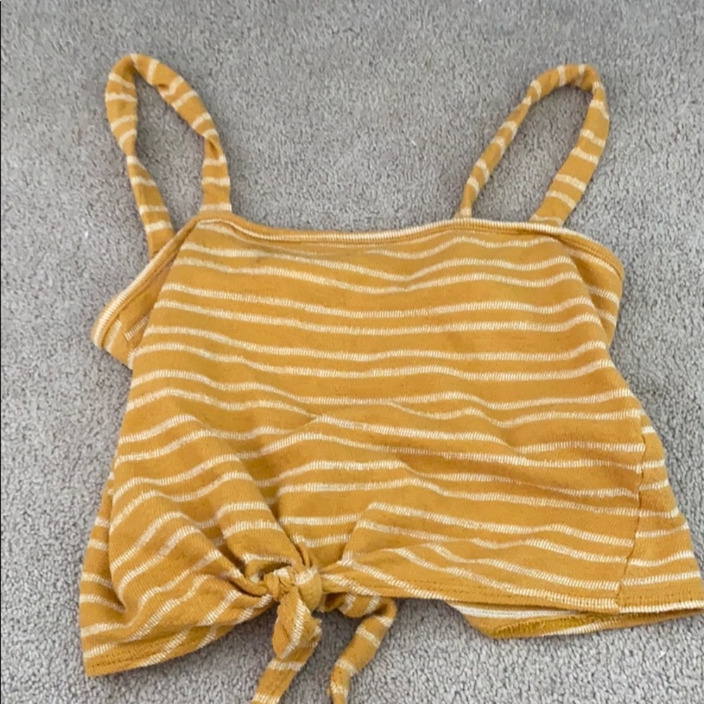 Cropped stripe tank with tie in front